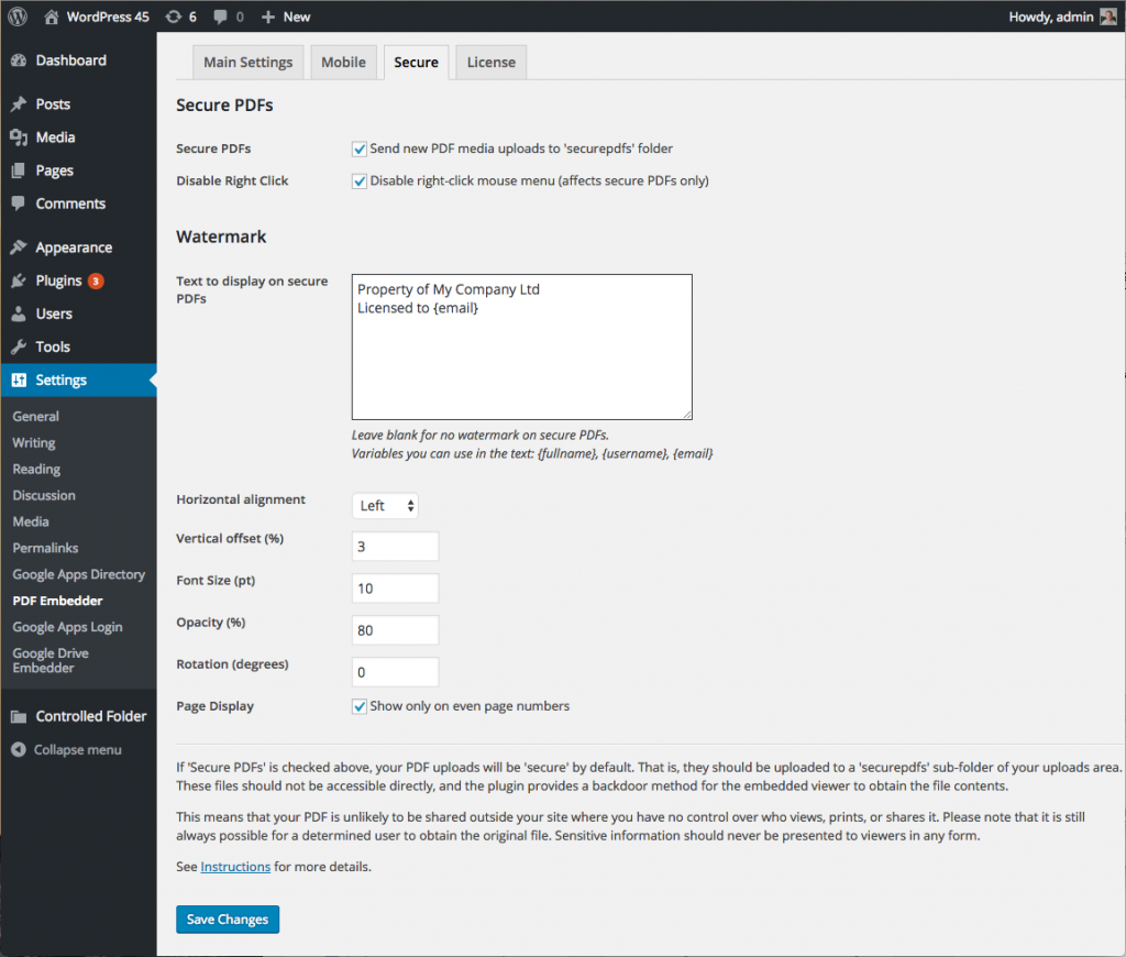 PDF Embedder Secure Options