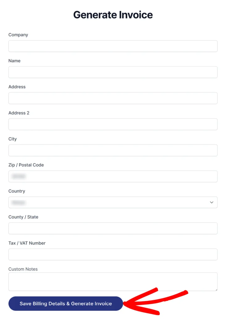a screenshot of the option to save and generate invoice in WP-PDF Account