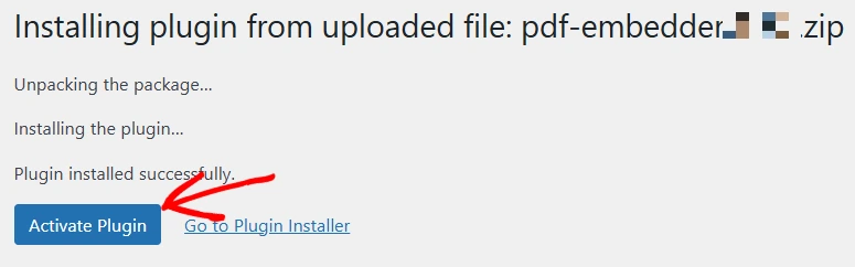 a screenshot of the activate option after plugin upload and installation