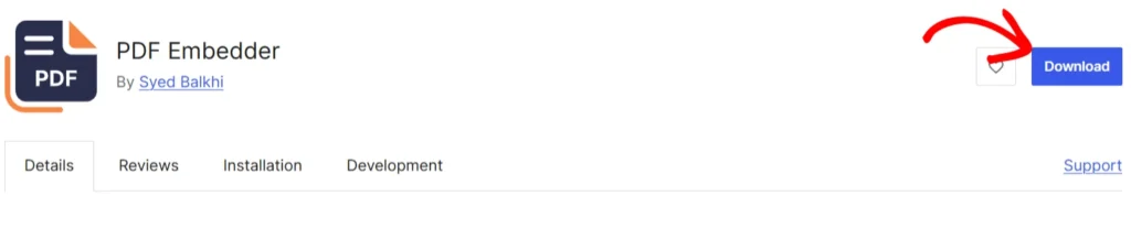 a screenshot of PDF Embedder download option on the WordPress repository