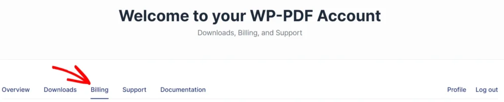 a screenshot of the billing tab in WP-PDF account page