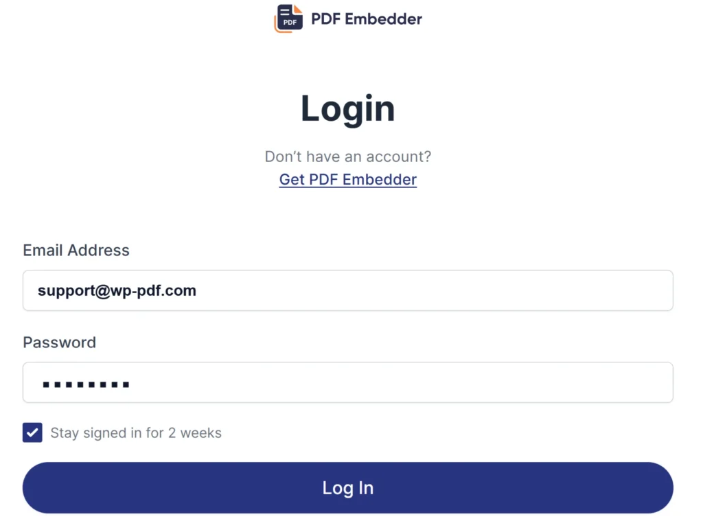 a screenshot of wp-pdf login page