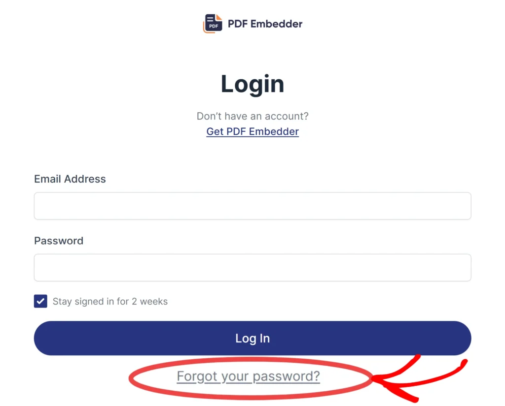 a screenshot of wp-pdf forgot password link