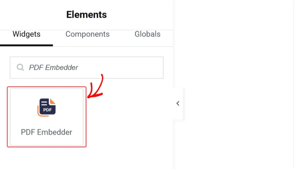 pdf embedder elementor widget-light - PDF Embedder Screenshot of the PDF Embedder widget tile in Elementor