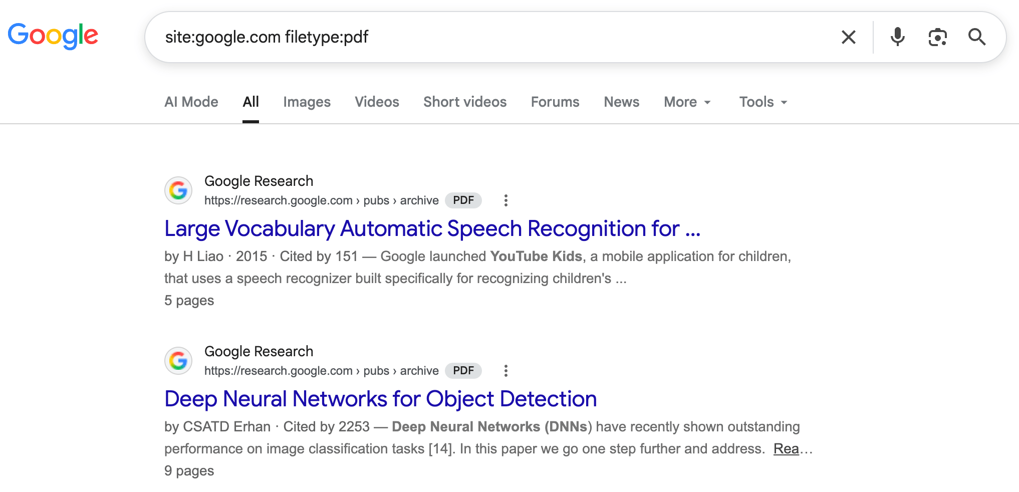 google-search-filetype-pdf - PDF Embedder Screenshot of a real site:google.com filetype:pdf search on Google, showing a handful of indexed PDFs.