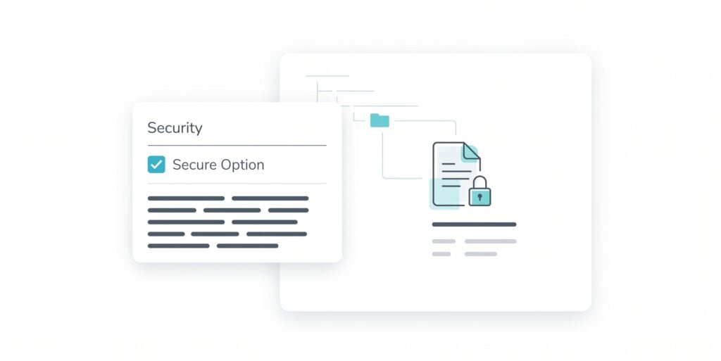 Illustration of a security document with a checked secure option and a locked file icon